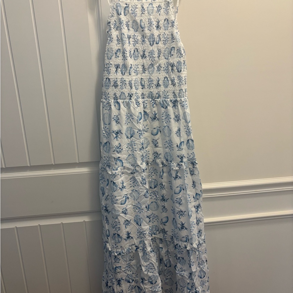 White and Blue Floral Maxi Dress